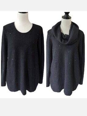 Plus size black sequin sweater with removable cowl scarf Women's size XXL NWT